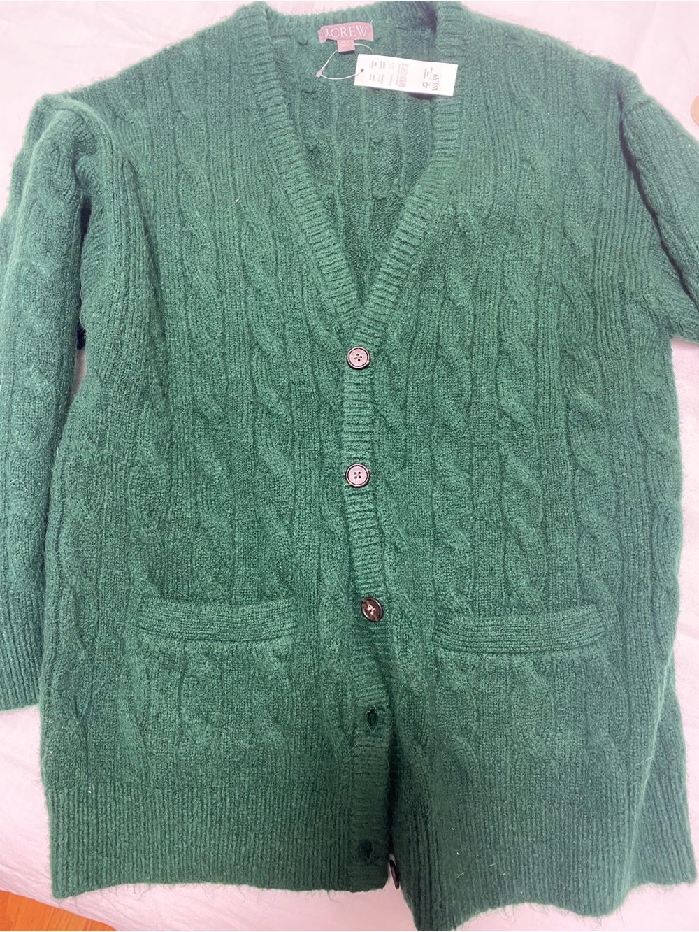 J. Crew Forest Green Cable Knit Cardigan - Picture 2 of 4